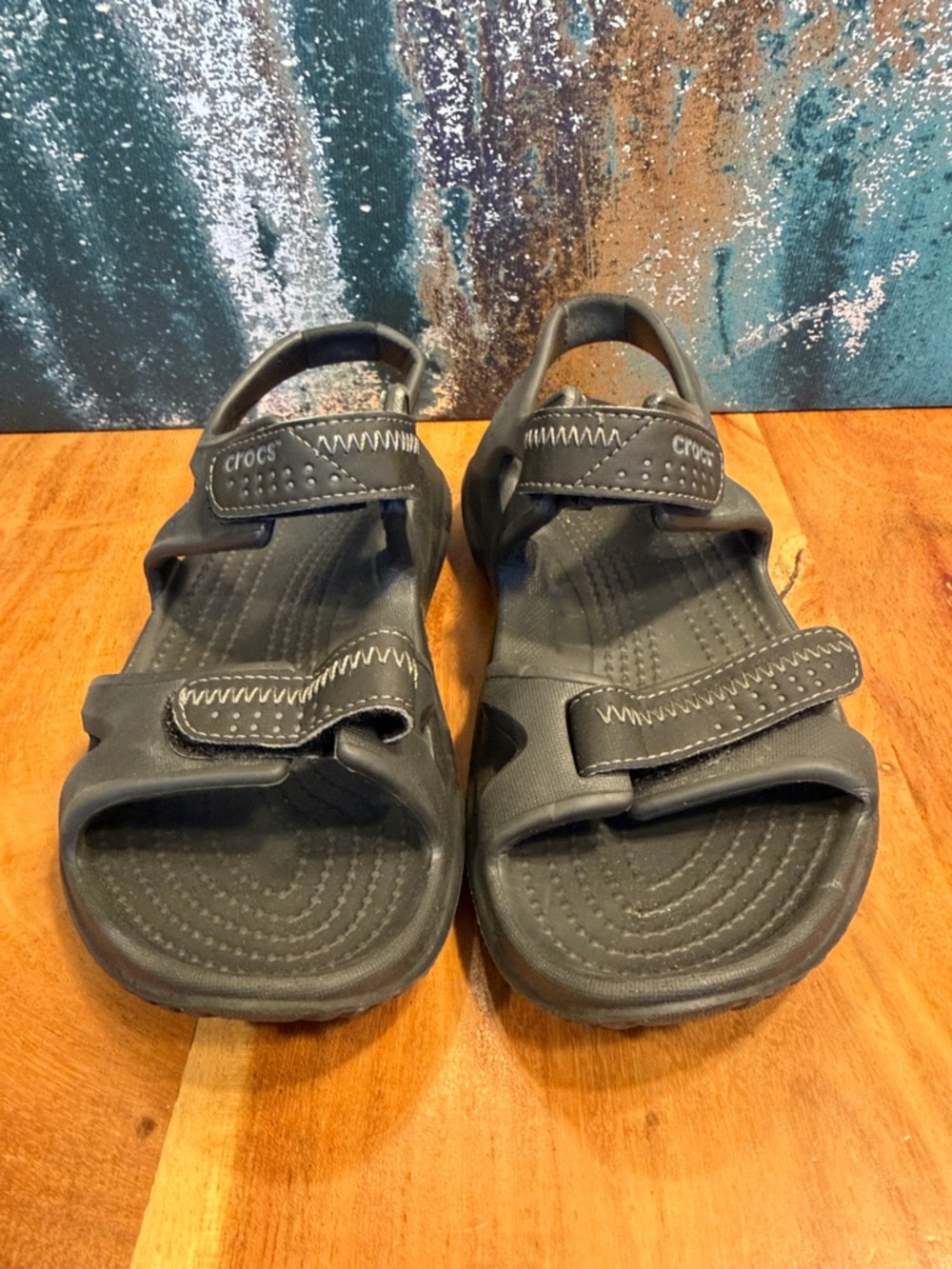 Crocs Sporty Swiftwater Black Sandals Velcro Straps 2010s (EUC)‎